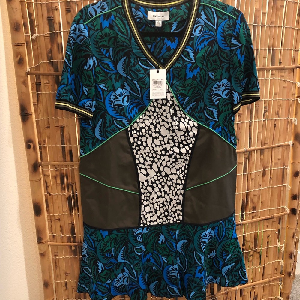 NWT COACH Shirt Dress 100% Silk Size 6 Blue
